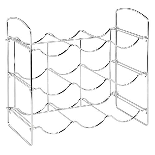 mDesign Metal Wire Free-Standing Water Bottle Rack - Storage Organizer for Kitchen Countertops, Pantry, Fridge - 3 Levels, Holds 9 Bottles - 2 Pack - Chrome