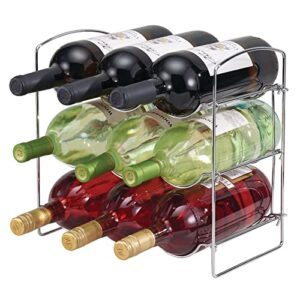 mDesign Metal Wire Free-Standing Water Bottle Rack - Storage Organizer for Kitchen Countertops, Pantry, Fridge - 3 Levels, Holds 9 Bottles - 2 Pack - Chrome