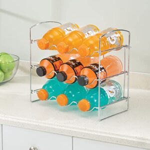 mDesign Metal Wire Free-Standing Water Bottle Rack - Storage Organizer for Kitchen Countertops, Pantry, Fridge - 3 Levels, Holds 9 Bottles - 2 Pack - Chrome