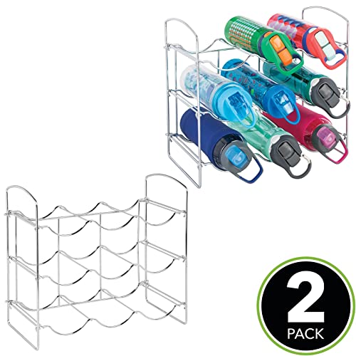 mDesign Metal Wire Free-Standing Water Bottle Rack - Storage Organizer for Kitchen Countertops, Pantry, Fridge - 3 Levels, Holds 9 Bottles - 2 Pack - Chrome