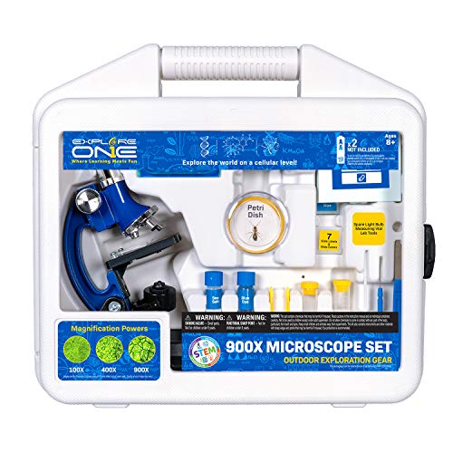 Explore Scientific Beginner Microscope for Kids - 100X, 400X & 900X Magnification, Compact Size & Sturdy Build - Perfect for at Home and School. Comes with Hard-Shell Case