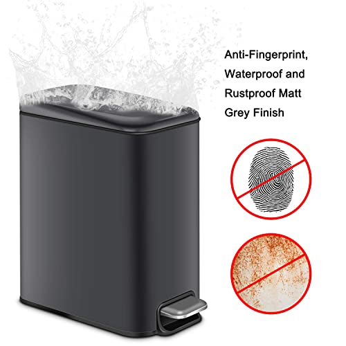 H+LUX Small Trash Can with Soft Close Lid,Garbage Can with Removable Inner Wastebasket, Rectangular Trash Can for Bathroom Bedroom Office, Anti-Fingerprint Matt Finish, 5L/1.3Gal, Light Gray