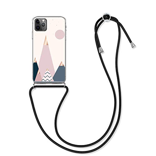 kwmobile Crossbody Case Compatible with Apple iPhone 11 Pro - TPU Silicone Cover IMD Design with Neck Cord Lanyard Strap - Moon and Mountains Rose Gold/Blue/Pink