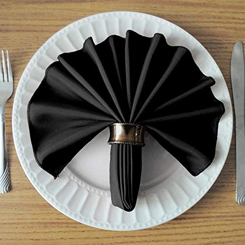 Wealuxe [24 Pack, Black] 100% Polyester Soft Durable Washable Cloth Table Napkins 17 x 17 Inch Great for Restaurants, Dinners and Parties