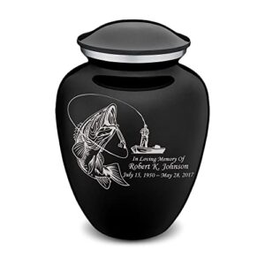 geturns - embrace fisherman urns for human ashes, cremation urns for adult ashes men & women, cremation urn for home, vault, or niche, 200 cu. in, custom single engraving, black