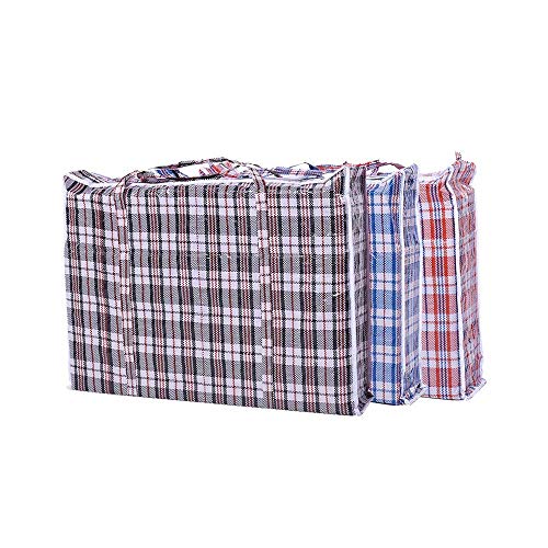 Simply Home Set of 4 Large Plastic Checkered Storage Laundry Shopping Bags W. Zipper & Handles Size 18.5"x18.5"x5.5"