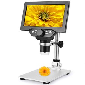 amoper 7" lcd digital usb microscope 1200x, 1080p hd coin microscope, camera video recorder with 8 lights for soldering pcb circuit board repair coin insect magnification, windows compatible