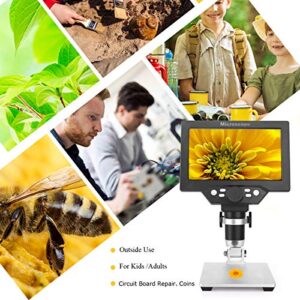 Amoper 7" LCD Digital USB Microscope 1200X, 1080P HD Coin Microscope, Camera Video Recorder with 8 Lights for Soldering PCB Circuit Board Repair Coin Insect Magnification, Windows Compatible