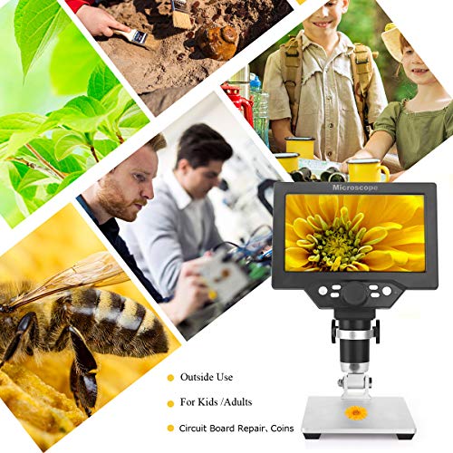 Amoper 7" LCD Digital USB Microscope 1200X, 1080P HD Coin Microscope, Camera Video Recorder with 8 Lights for Soldering PCB Circuit Board Repair Coin Insect Magnification, Windows Compatible