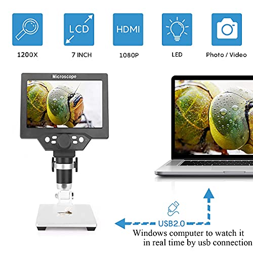 Amoper 7" LCD Digital USB Microscope 1200X, 1080P HD Coin Microscope, Camera Video Recorder with 8 Lights for Soldering PCB Circuit Board Repair Coin Insect Magnification, Windows Compatible