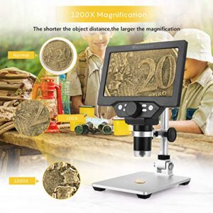 Amoper 7" LCD Digital USB Microscope 1200X, 1080P HD Coin Microscope, Camera Video Recorder with 8 Lights for Soldering PCB Circuit Board Repair Coin Insect Magnification, Windows Compatible