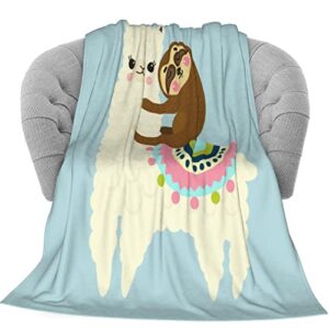 Delerain Alpaca Llama Sloth Soft Throw Blanket 40"x50" Lightweight Flannel Fleece Blanket for Couch Bed Sofa Travelling Camping for Kids Adults