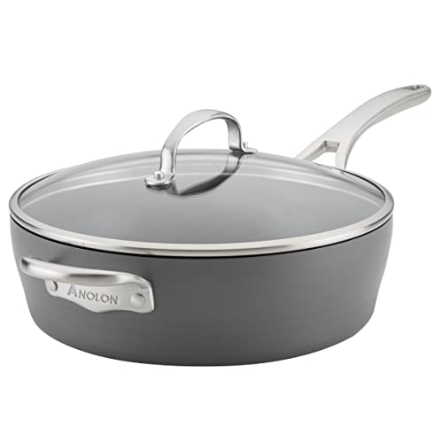 Anolon 5-Qt. Covered Sauté Hard Anodized Aluminum Sauteuse, Saute Pan, 5 Quart, Dark Gray,81173