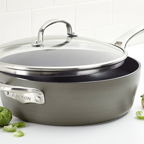 Anolon 5-Qt. Covered Sauté Hard Anodized Aluminum Sauteuse, Saute Pan, 5 Quart, Dark Gray,81173