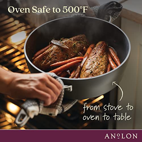 Anolon 5-Qt. Covered Sauté Hard Anodized Aluminum Sauteuse, Saute Pan, 5 Quart, Dark Gray,81173