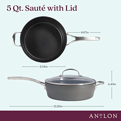 Anolon 5-Qt. Covered Sauté Hard Anodized Aluminum Sauteuse, Saute Pan, 5 Quart, Dark Gray,81173