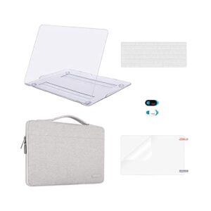 mosiso compatible with macbook air 13 inch case (a1369 a1466, older version 2010-2017 release), plastic hard shell case & sleeve bag & keyboard cover & webcam cover & screen protector, clear&gray