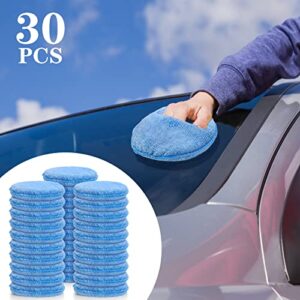 Fasmov 30 Pack Microfiber Wax Applicator, 5" Diameter Soft Microfiber Wax Applicator Pads with Finger Pocket Wax Applicator for Cars Wax Applicator Foam Sponge, Blue