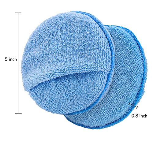 Fasmov 30 Pack Microfiber Wax Applicator, 5" Diameter Soft Microfiber Wax Applicator Pads with Finger Pocket Wax Applicator for Cars Wax Applicator Foam Sponge, Blue