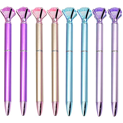 Maydahui 12PCS Big Diamond Retractable Ballpoint Pen gem pens Rhinestones Crystal Bling Plated Metal Color Black Gel Ink Ballpen for Women Students Girls