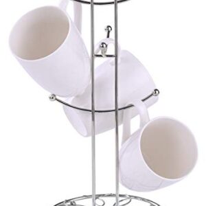 Buruis Mug Rack Tree, Decorative Flower Pattern Base Metal Mug Holder, Kitchen Coffee Mug Tree Countertop Tea Cups Holder Stand, Coffee Cup Dryer with 6 Hooks (Silver)