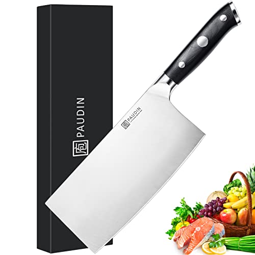 PAUDIN Cleaver Knife - 7 inch Meat Cleaver, High Carbon German Steel Heavy Duty Chinese Chef Knife with G10 Handle, Full Tang Butcher Knife