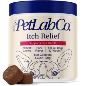 petlab co. itch relief chews - support for dry, occasionally itchy skin & coats - formulated with turmeric, omega 3 & 6, honey - packaging may vary