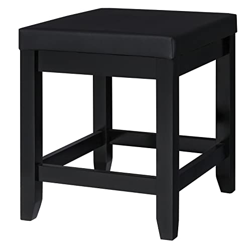 Iwell Large Vanity Stool with Solid Wood Legs, Capacity 330lb, Vanity Bench, Vanity Chair, Dressing Stool for Bedroom, Bathroom, Piano Seat, Black