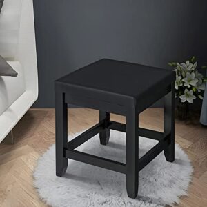 Iwell Large Vanity Stool with Solid Wood Legs, Capacity 330lb, Vanity Bench, Vanity Chair, Dressing Stool for Bedroom, Bathroom, Piano Seat, Black