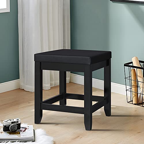 Iwell Large Vanity Stool with Solid Wood Legs, Capacity 330lb, Vanity Bench, Vanity Chair, Dressing Stool for Bedroom, Bathroom, Piano Seat, Black