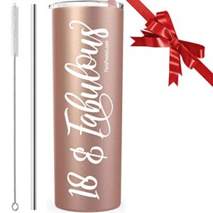 18 & fabulous stainless steel wine tumbler w lid, straw, brush - 18th birthday gifts for girls, 18th birthday decorations for girls, 18th birthday cup & party favor supplies for her paris products co.