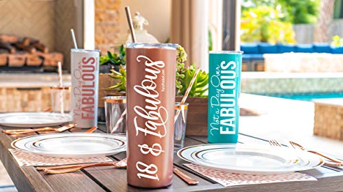 18 & Fabulous Stainless Steel Wine Tumbler w Lid, Straw, Brush - 18th Birthday Gifts For Girls, 18th Birthday Decorations For Girls, 18th Birthday Cup & Party Favor Supplies For Her PARIS PRODUCTS CO.