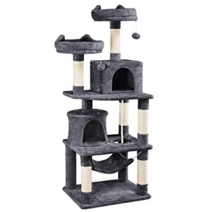 yaheetech 62.2inches cat tree cat tower cat condo with platform & hammock, scratching posts for kittens pet play house with plush perch for indoor activity relaxing