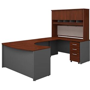 bbf series c right hand bow u-shaped desk with hutch and storage in hansen cherry gray