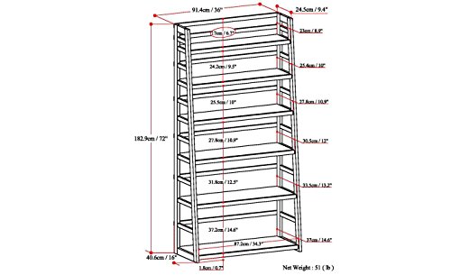 SIMPLIHOME Acadian SOLID WOOD 72 inch x 36 inch Wide Ladder Shelf Bookcase in Brunette Brown with 6 Shelves, for the Living Room, Study and Office