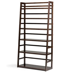 SIMPLIHOME Acadian SOLID WOOD 72 inch x 36 inch Wide Ladder Shelf Bookcase in Brunette Brown with 6 Shelves, for the Living Room, Study and Office