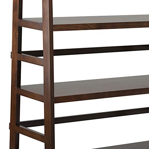 SIMPLIHOME Acadian SOLID WOOD 72 inch x 36 inch Wide Ladder Shelf Bookcase in Brunette Brown with 6 Shelves, for the Living Room, Study and Office