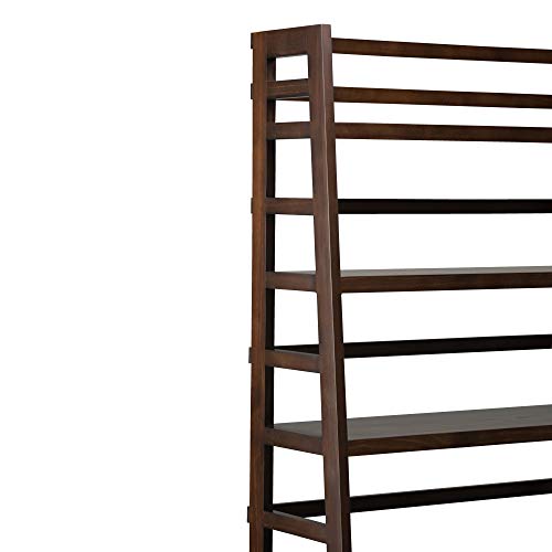 SIMPLIHOME Acadian SOLID WOOD 72 inch x 36 inch Wide Ladder Shelf Bookcase in Brunette Brown with 6 Shelves, for the Living Room, Study and Office