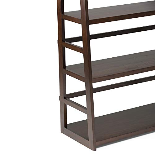 SIMPLIHOME Acadian SOLID WOOD 72 inch x 36 inch Wide Ladder Shelf Bookcase in Brunette Brown with 6 Shelves, for the Living Room, Study and Office