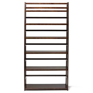 SIMPLIHOME Acadian SOLID WOOD 72 inch x 36 inch Wide Ladder Shelf Bookcase in Brunette Brown with 6 Shelves, for the Living Room, Study and Office