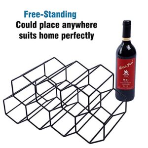 Urban Deco Small Wine Rack 9 Bottle Holder - No Need Assembly Modern Metal Wire Black Wine Storage for Countertop Table Top Coffee Bar Kitchen