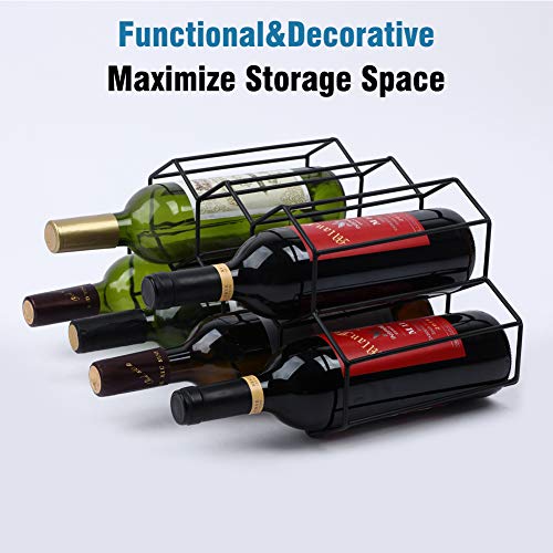 Urban Deco Small Wine Rack 9 Bottle Holder - No Need Assembly Modern Metal Wire Black Wine Storage for Countertop Table Top Coffee Bar Kitchen