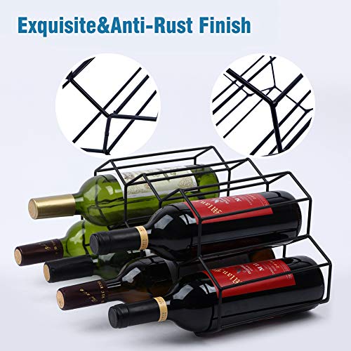 Urban Deco Small Wine Rack 9 Bottle Holder - No Need Assembly Modern Metal Wire Black Wine Storage for Countertop Table Top Coffee Bar Kitchen