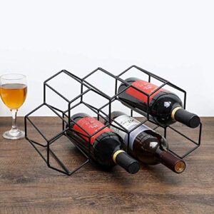 Urban Deco Small Wine Rack 9 Bottle Holder - No Need Assembly Modern Metal Wire Black Wine Storage for Countertop Table Top Coffee Bar Kitchen