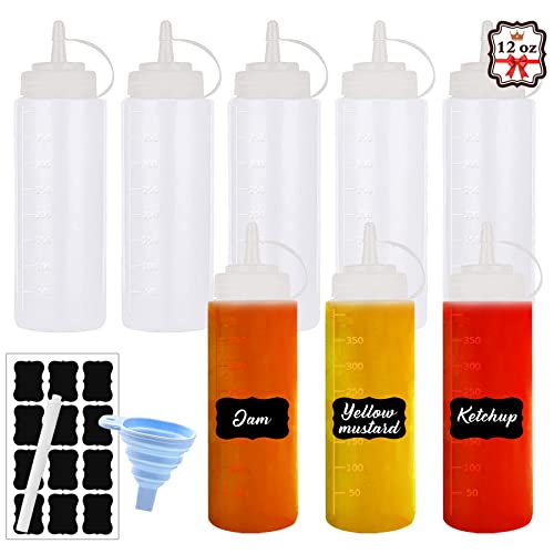 Hajoyful Squeeze Bottle Condiment Squeeze Bottles Plastic ketchup Squeeze Squirt bottle For Sauce,BBQ, Dressing, Paint, Workshop, Pancake Art Dispenser 8 pack 12 OZ