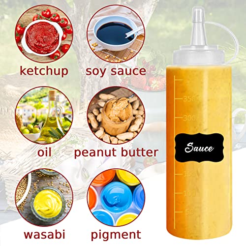 Hajoyful Squeeze Bottle Condiment Squeeze Bottles Plastic ketchup Squeeze Squirt bottle For Sauce,BBQ, Dressing, Paint, Workshop, Pancake Art Dispenser 8 pack 12 OZ