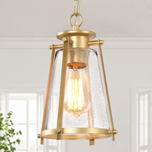 ksana gold pendant lighting for kitchen island, hanging brass light fixtures with seeded glass for dining room, foyer