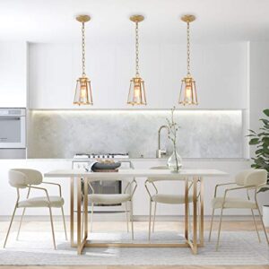 KSANA Gold Pendant Lighting for Kitchen Island, Hanging Brass Light Fixtures with Seeded Glass for Dining Room, Foyer