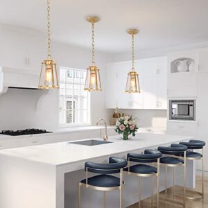 KSANA Gold Pendant Lighting for Kitchen Island, Hanging Brass Light Fixtures with Seeded Glass for Dining Room, Foyer