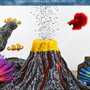 Uniclife Aquarium Volcano Ornament Kit Realistic Resin Volcanic Decoration with Air Stone Bubbler Colorful LED Light Decor for Fish Tank Landscape Addition and Oxygenation